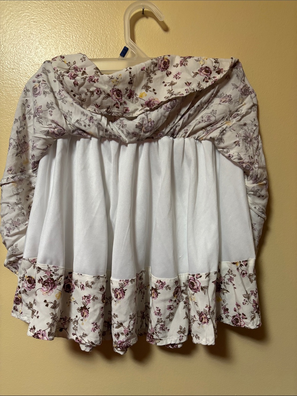 Floral Smocked Tiered Mini Skirt - White with Purple Floral - Picture 4 of 6